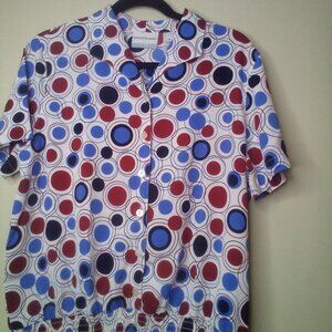 Alfred Dunner Blouse 12P 12 Petite Short Sleeve Button Up Elastic Waist Circles